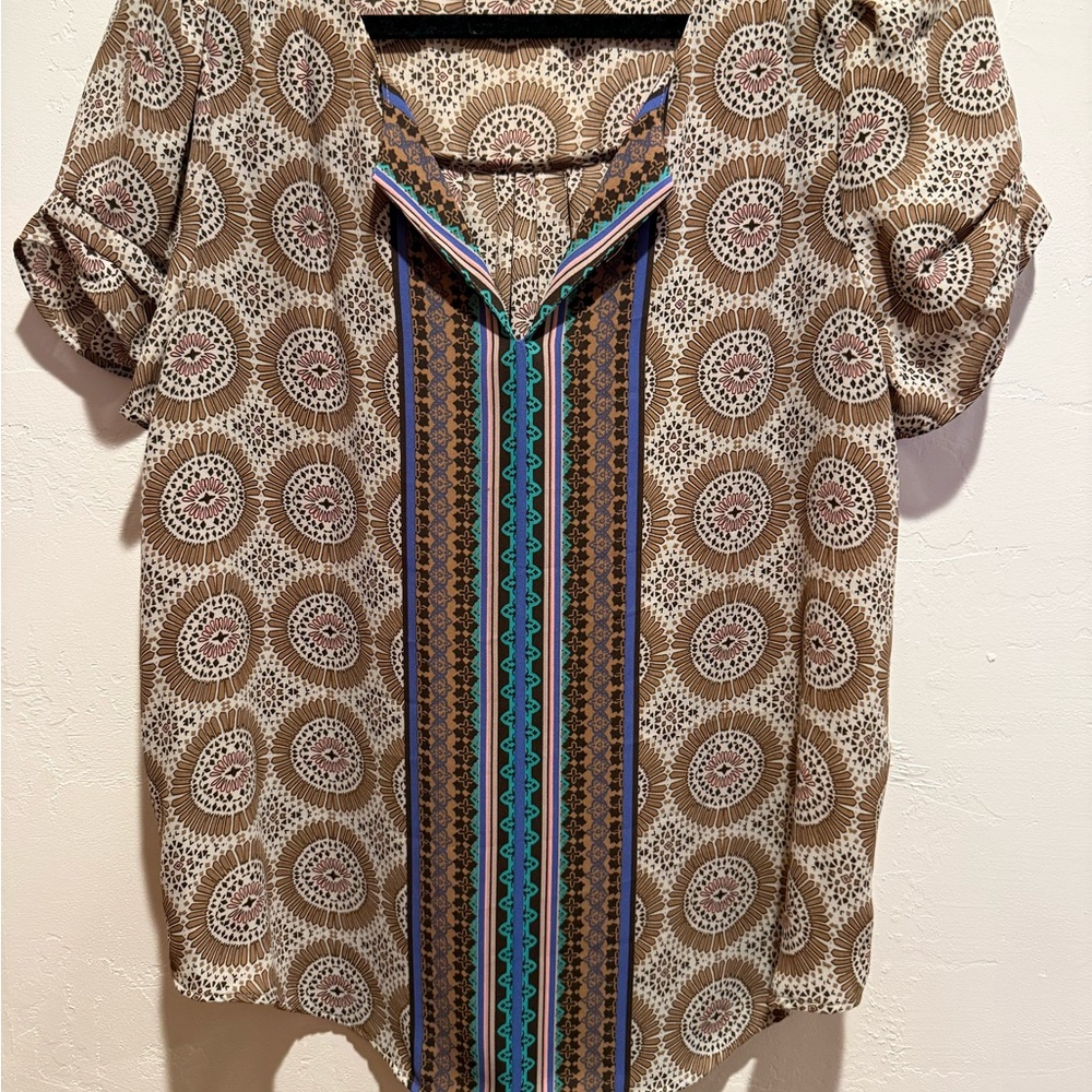 Black Rainn Brown Geometric Blouse